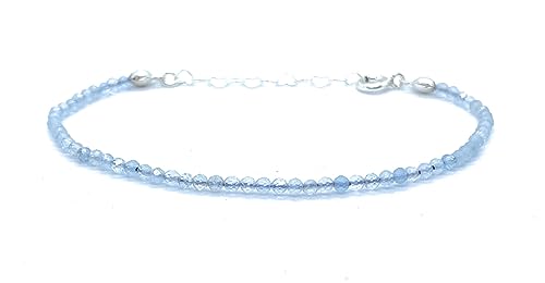 Aquamarin Armband Halbedelsteine 2mm In Sterling Silber Verstellbar