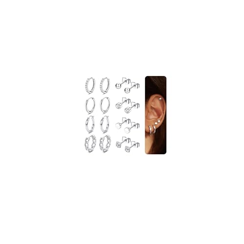 Cassieca 8 Paar Ohrring Set Ohrstecker Silber 316l