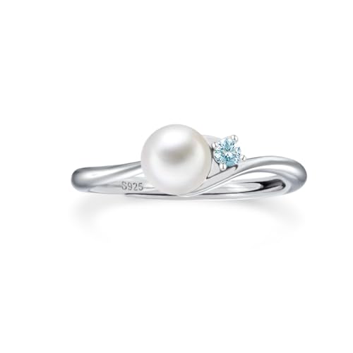Phnibird Aquamarine Ring Silber 925 Damen Perlenring Verstellbar