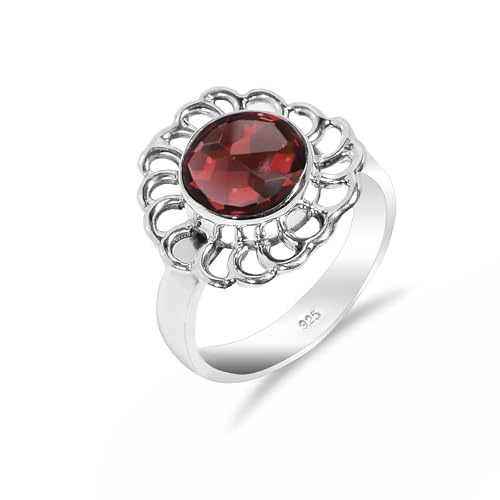 Himalya Quartz Damen Verlobungsring 925 Silber Stein Granat