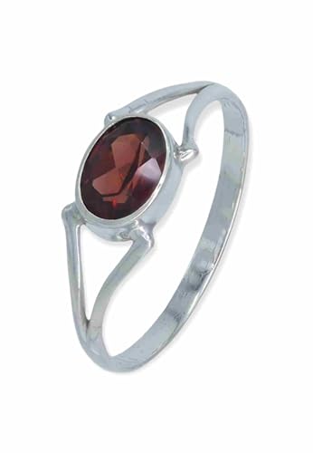Mantraroma Damen Ring 925 Silber Granat Facettiert Edelstein