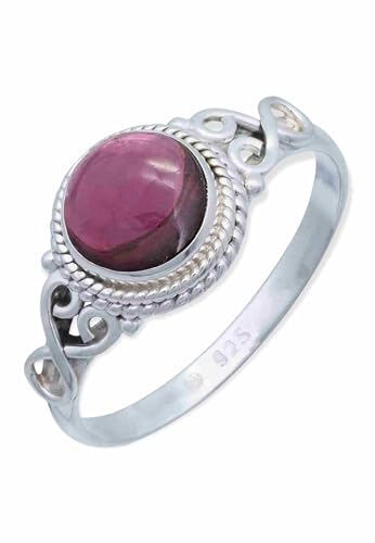 Mantraroma Damen Ring 925 Silber Granat Edelstein Rot