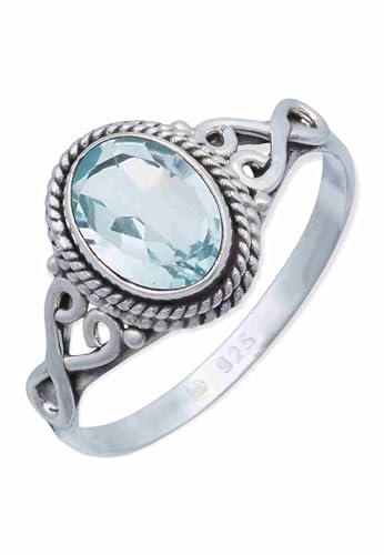 Mantraroma Ring Silber Damen Blau Topas Edelstein Blau