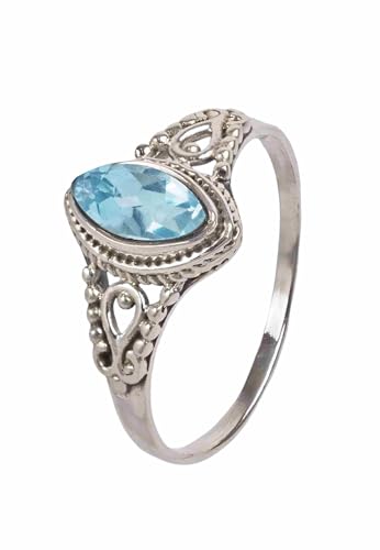 Mantraroma Ring Damen Silber 925 Blau Topas Edelstein