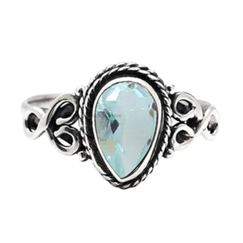 Aquamarine Pear Gemstone Rings 925 Sterling Silver Rings