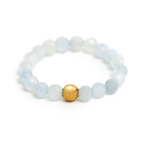 Bergerlin Echter Aquamarin Ring Mit Goldperle Facettierte Perlen