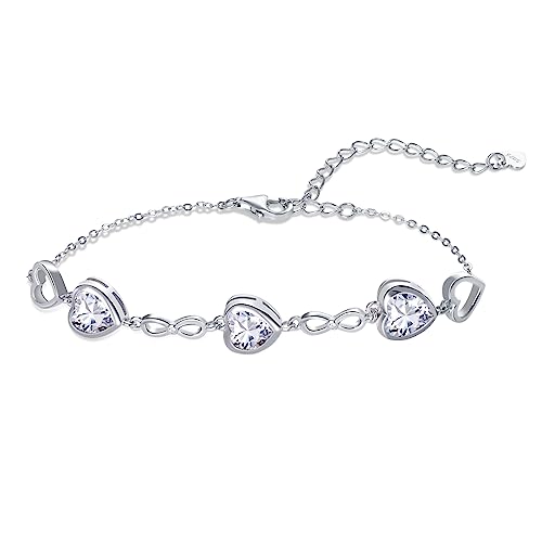Qings 3 Herz Moissanit Geburtsstein Armband Damen Silber