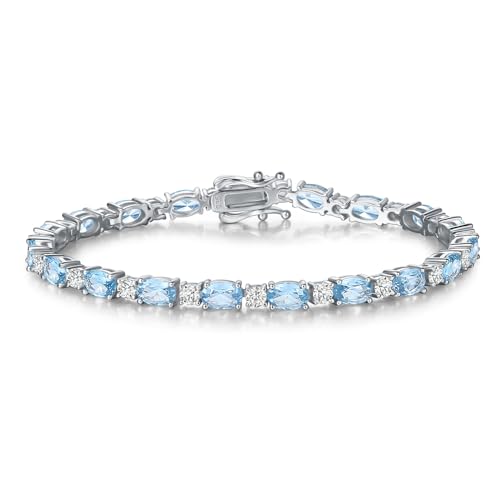 Fancime Tennisarmband Damen 925 Sterling Silber Aquamarin Tennis