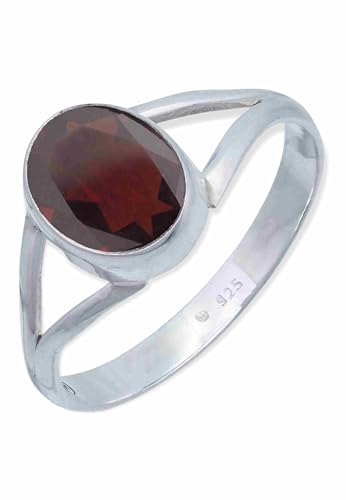 Mantraroma Ring Silber 925 Damen Granat Facettiert Edelstein