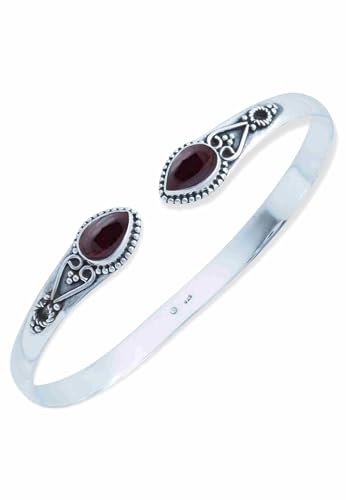 Mantraroma Armband 925 Silber Granat Roter Stein Edelstein