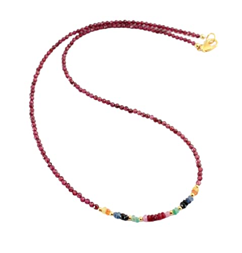 Edle Rhodolith Granat Kette Mit Rubin Saphir Smaragd