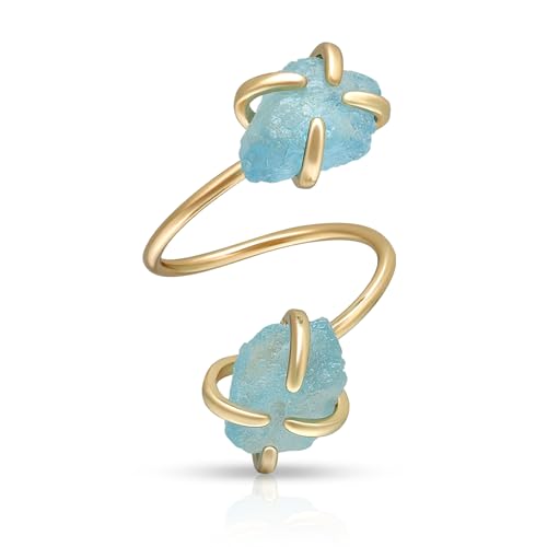 Joacii 14k Vergoldete Verstellbare Offene Midi Ringe Aquamarin