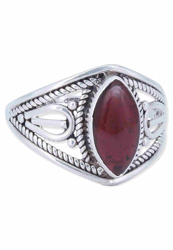 Mantraroma Silber Ring Damen 925 Granat Edelstein Rot