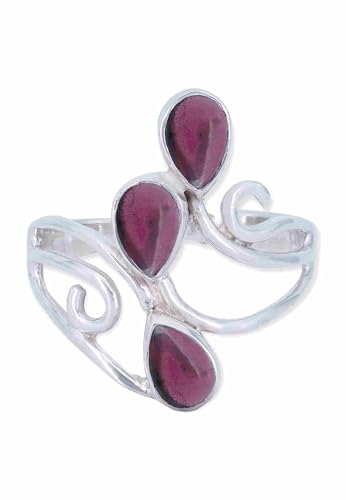 Mantraroma Ring Silber 925 Damen Granat Edelstein Rot