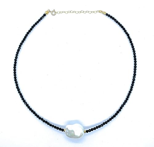 Barocke Perlenkette 22 Mm Dick Schwarze Spinelle Halbedelstein