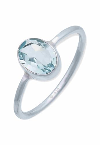 Mantraroma Damen Ring 925 Silber Blau Topas Edelstein