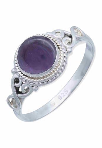 Mantraroma Silber Ring Damen 925 Amethyst Runder Lila