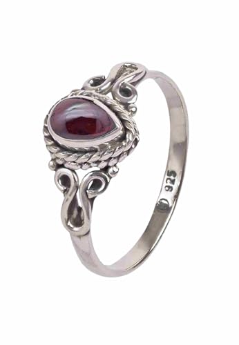 Mantraroma Ring Damen Silber 925 Granat Edelstein Rot