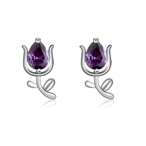 Amethyst Blumen Ohrstecker Sterling Silber Februar Geburtsstein Damenschmuck