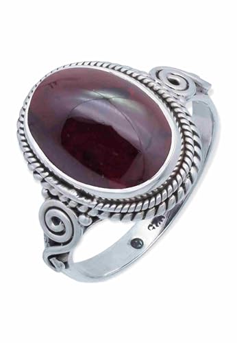 Mantraroma Silber Ring Damen 925 Granat Edelstein Rot