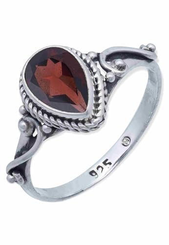 Mantraroma Silber Ring Damen 925 Granat Facettiert Edelstein