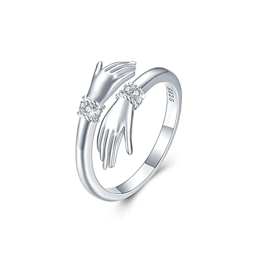 Umarmung Ring Damen 925 Sterling Silber Verstellbar Zirkonia