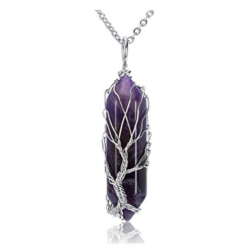 Crystaltears Halskette Damen Silber Lebensbaum Wire Wrap Edelstein