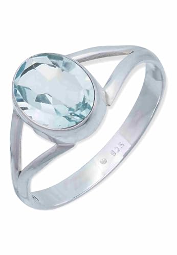 Mantraroma Silber Ring Damen 925 Blau Topas Edelstein