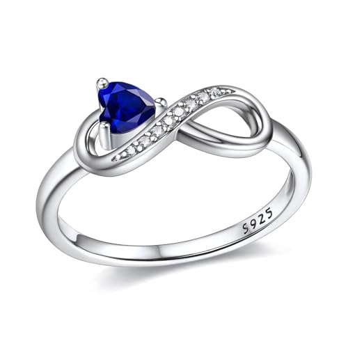 925 Sterling Silber Unendlichkeit Herz Saphir Ring F