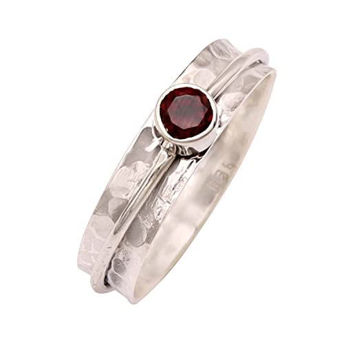 Goyal Jewels Granat Edelstein Silber Ring Massiv 925