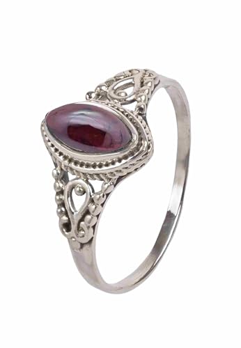 Mantraroma Ring Silber Damen Granat Edelstein Rot Dezent