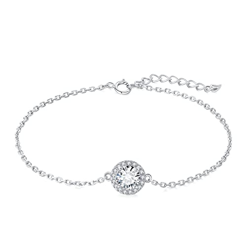 Jewelrypalace Rund 1ct Moissanite Armband Halo Damen Silber
