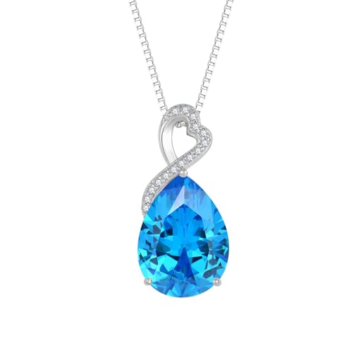 Fj Kette Damen 925 Sterling Silber Aquamarin Halskette