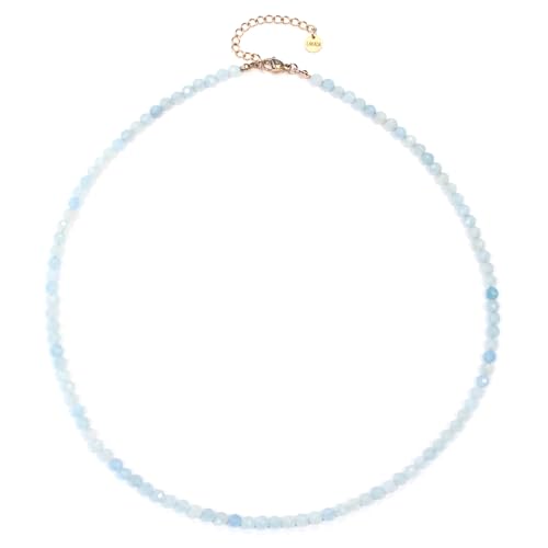 Lakada Aquamarin Edelsteinkette Mit Facettierten 4mm Perlen Echte