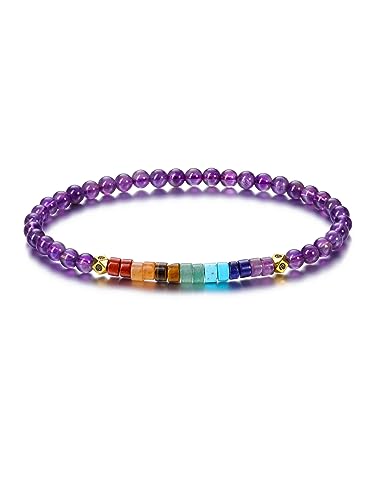 Crystaltears Amethyst Armband Damen 4mm Beads Elastischer Perlenarmband