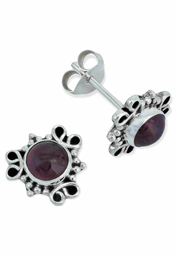Ohrstecker 925 Silber Granat Roter Stein Edelstein Ohrringe