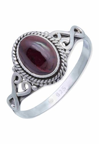 Mantraroma Damen Ring 925 Silber Granat Edelstein Rot