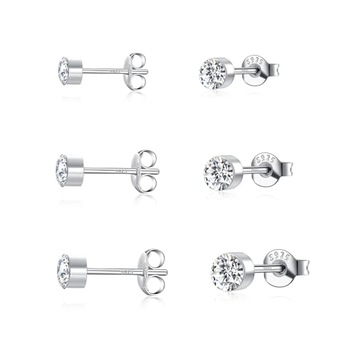 3 Paar 925 Sterling Silber Zirkonia Ohrstecker Set