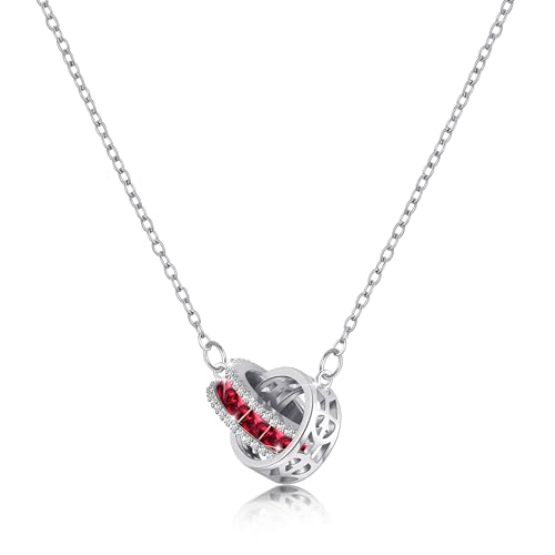 Linawe Rubin Rot Edelstahl Kette Damen Silber Schmuck