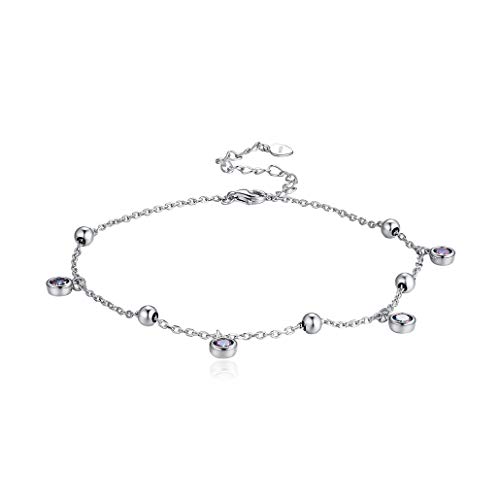 Silvora Blau Zirkon Fu Kettchen Damen S925 Silber