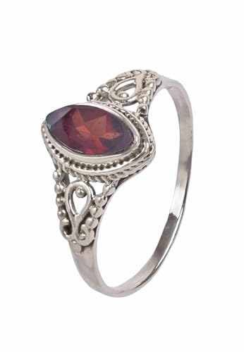 Mantraroma Silber Ring Damen 925 Granat Facettiert Edelstein