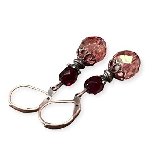 Vintage Ohrringe Mit B Hmischen Glasperlen Granatrot Pink