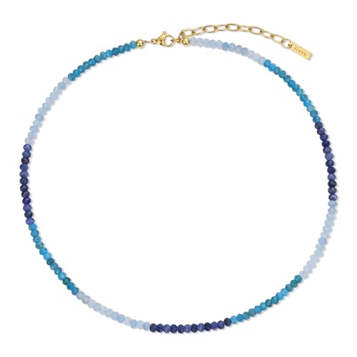 Gavu Kristall Perlenkette Mit 4x3 Mm Aquamarin Apatit