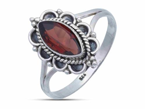 Mantraroma Ring Damen Silber 925 Granat Facettiert Edelstein