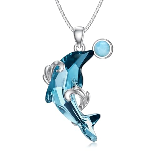 Delfin Kette Sterling Silber Delfin Aquamarin Kristall Anh
