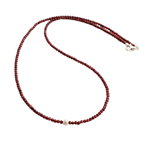 Edle Granat Kette Sehrfein Facettierte Kugel Mit 925
