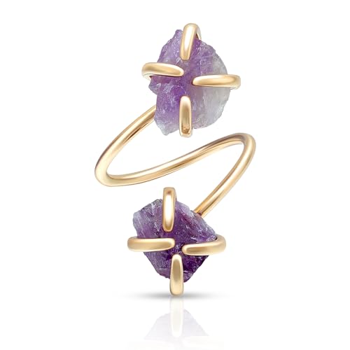 Joacii 14k Vergoldete Verstellbare Offene Midi Ringe Amethyst