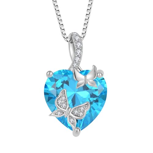 Fj Schmetterling Kette Damen 925 Sterling Silber Aquamarin