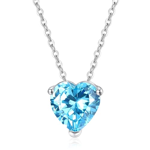 Gavu Damen Aquamarin Herz Lichtpunkt Halskette 925 Sterling