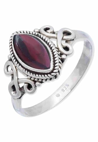 Mantraroma Ring 925 Silber Damen Granat Edelstein Rot
